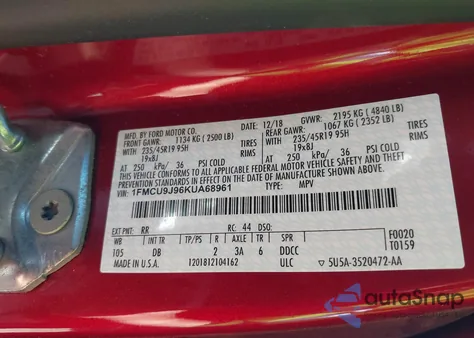 2019 Ford Escape Titanium из США, поврежденный, VIN 1FMCU9J96KUA68961